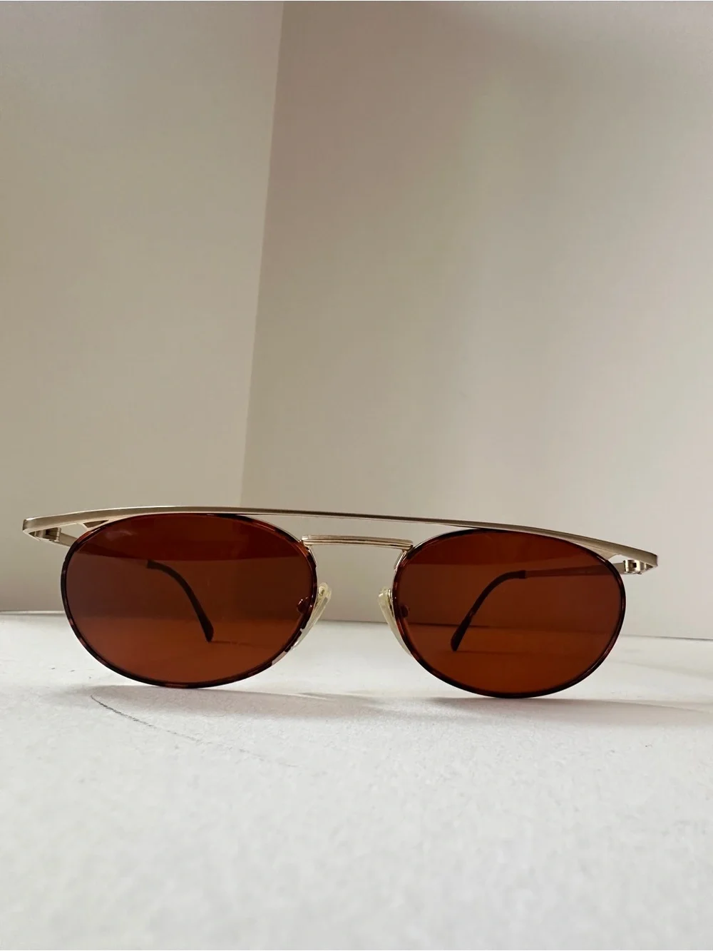 Vintage 🇯🇵 Made in Japan Gold Sunglasses Amber Tint Lenses Retro Metal Frame